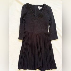 Ganni for Anthropologie Black Fulton Pleated Crossknit 3/4 Sleeve Dress XS